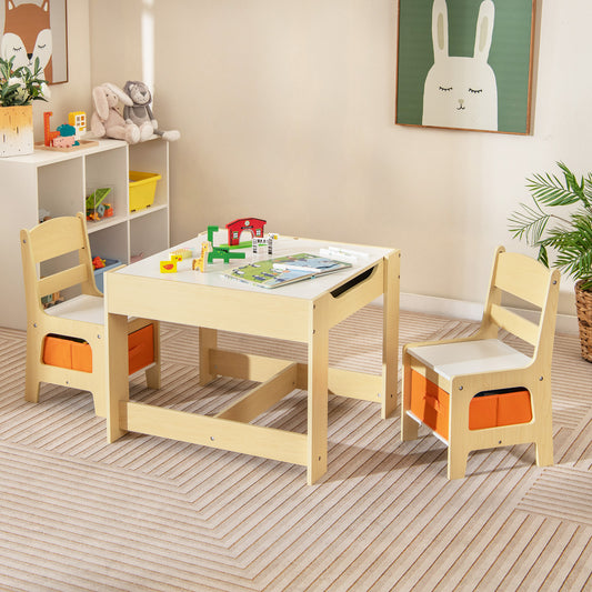 Kids Table and Chair Set with Storage and Drawing Board