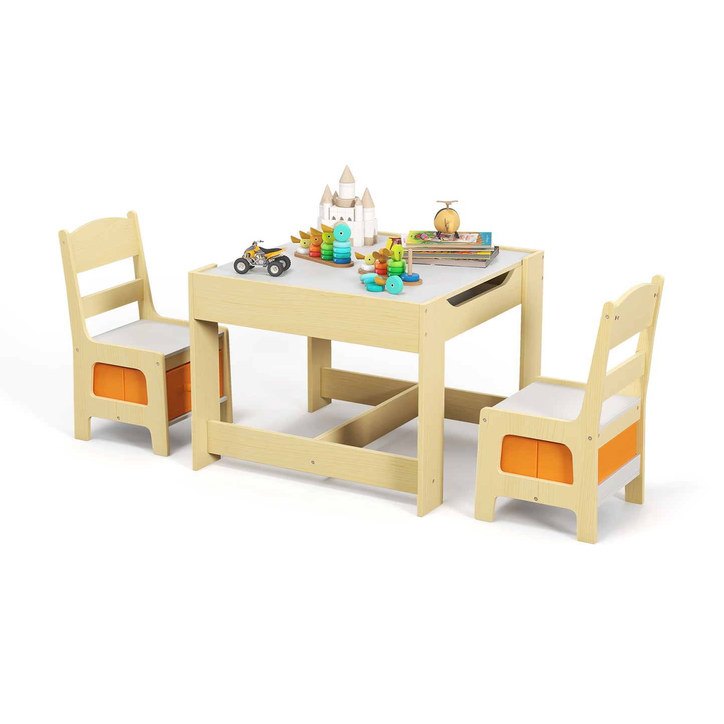 Kids Table and Chair Set with Storage and Drawing Board