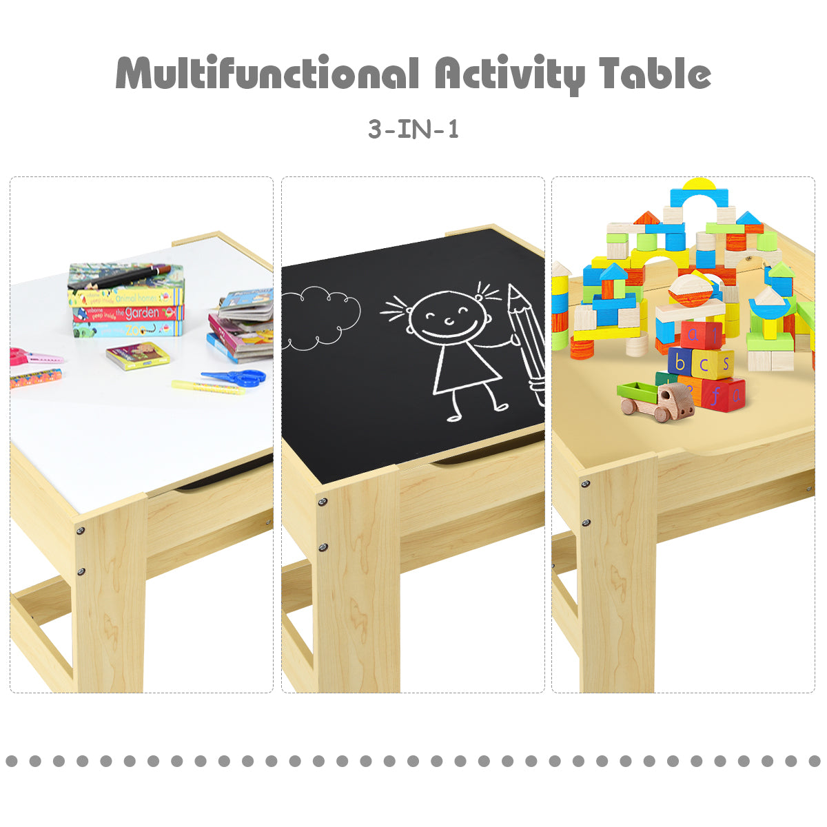 Kids Table and Chair Set with Storage and Drawing Board