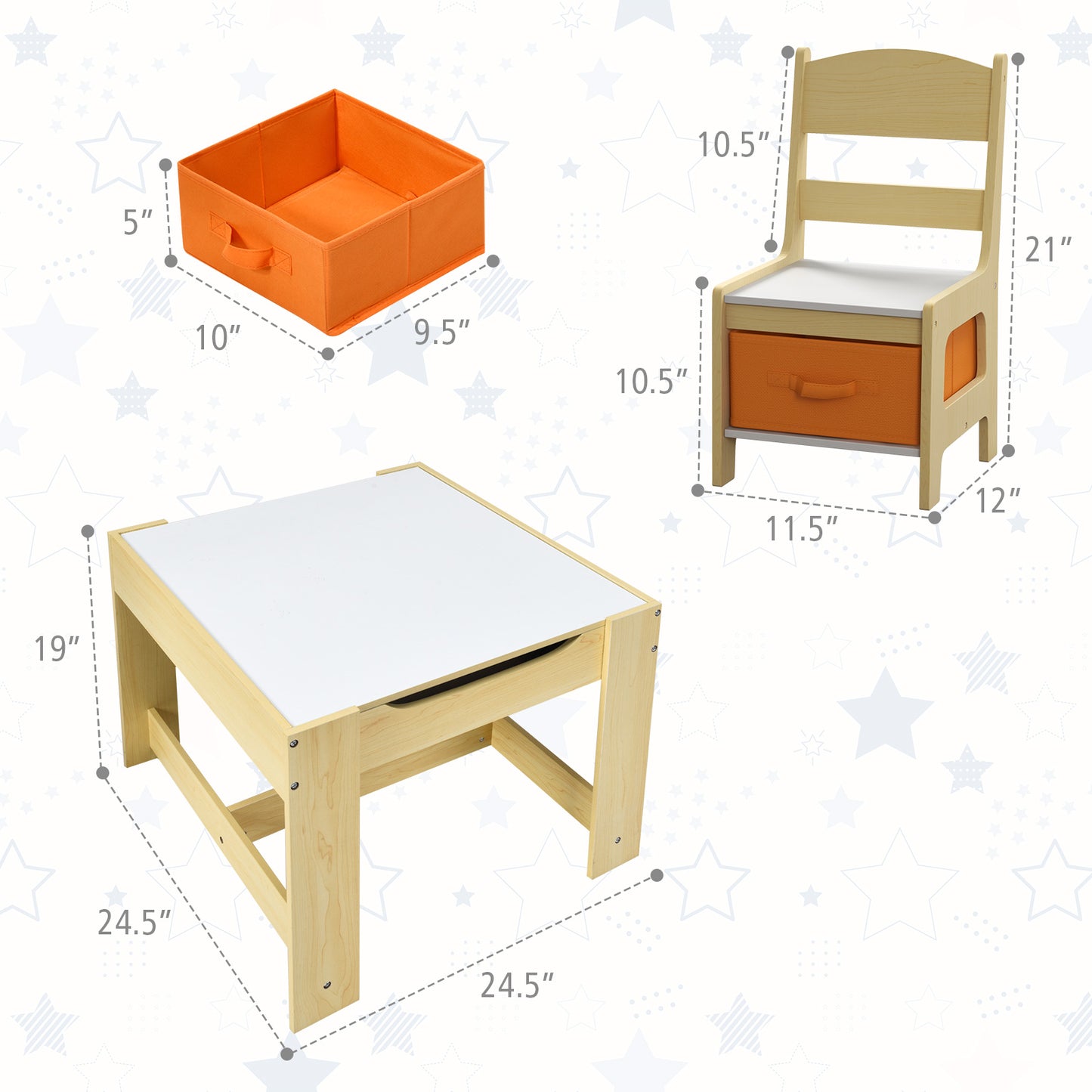 Kids Table and Chair Set with Storage and Drawing Board