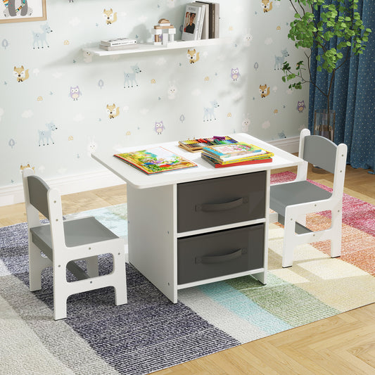 Kids Table and 2 Chairs Set with Storage Drawers