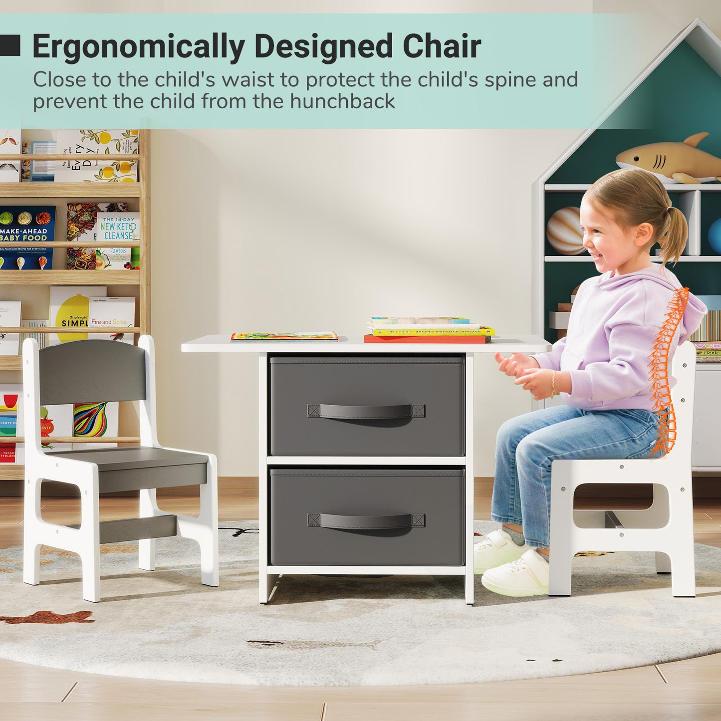 Kids Table and 2 Chairs Set with Storage Drawers