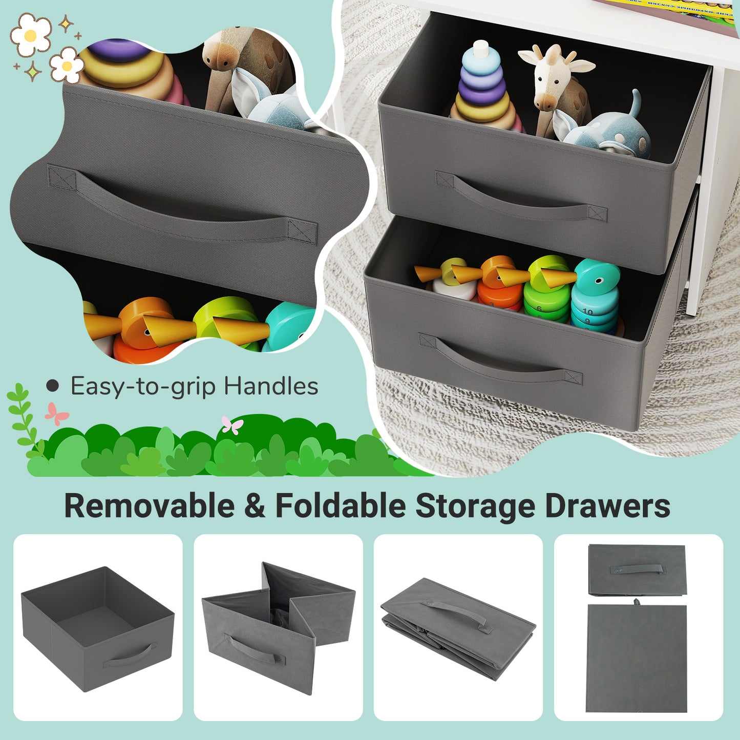 Kids Table and 2 Chairs Set with Storage Drawers