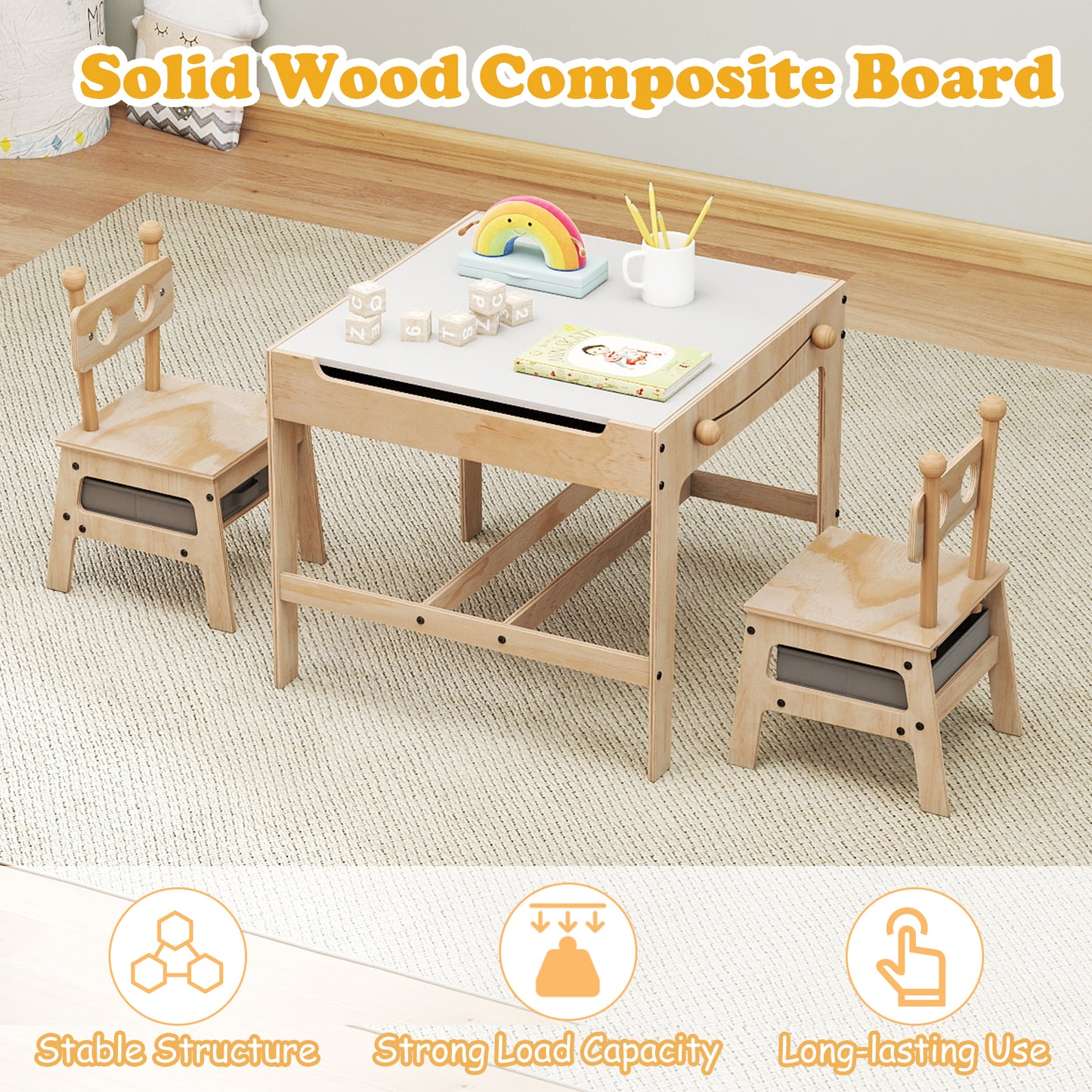Kids Table and Chair Set with Reversible Whiteboard