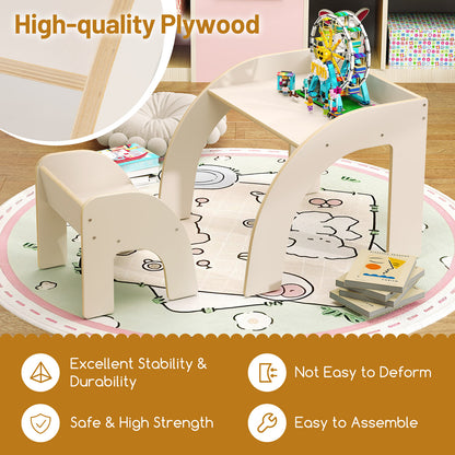 Kids Table and Chair Set with Wide Tabletop - Natural Wood