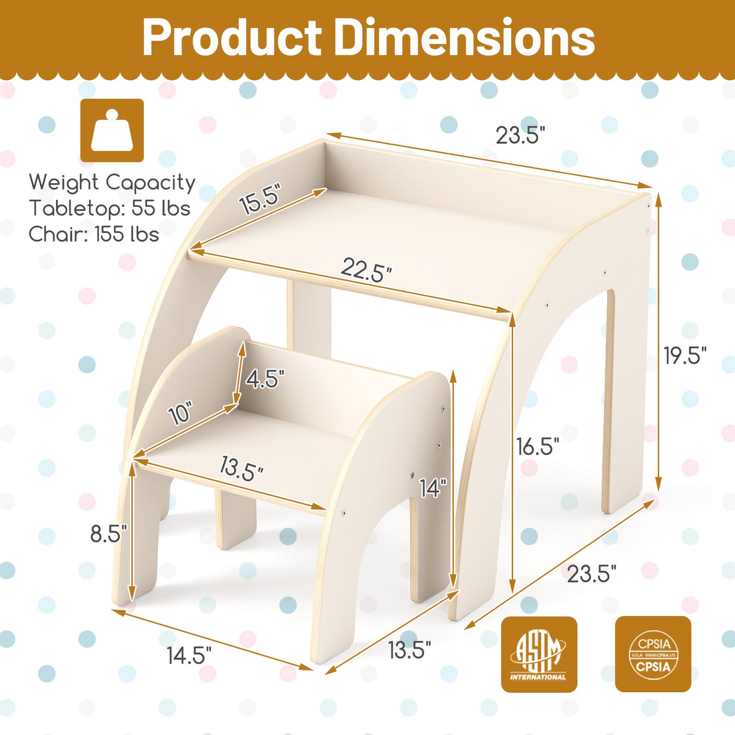 Kids Table and Chair Set with Wide Tabletop - Natural Wood