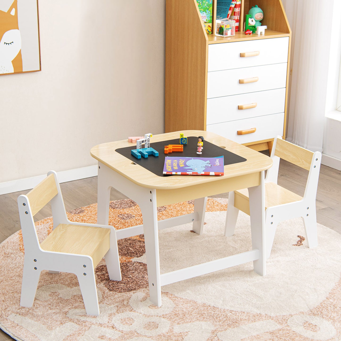 Kids Table and Chair Set with Double-Sided Tabletop