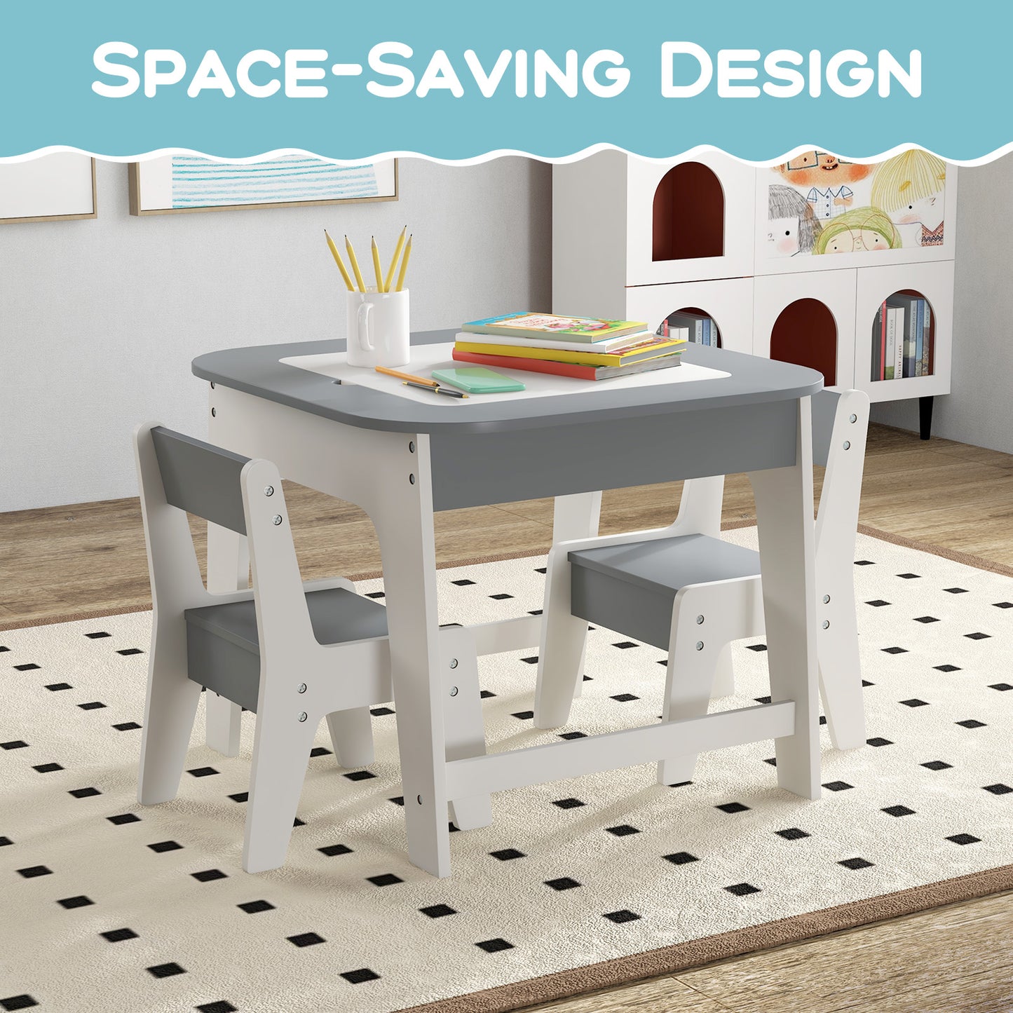 Kids Table and Chair Set with Double-Sided Tabletop