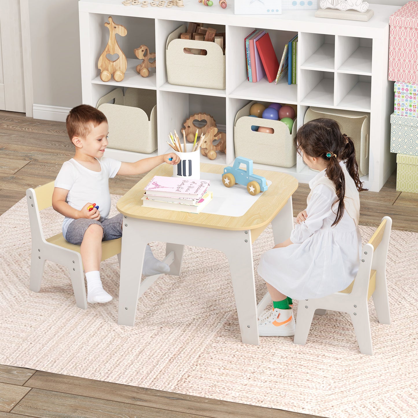 Kids Table and Chair Set with Double-Sided Tabletop
