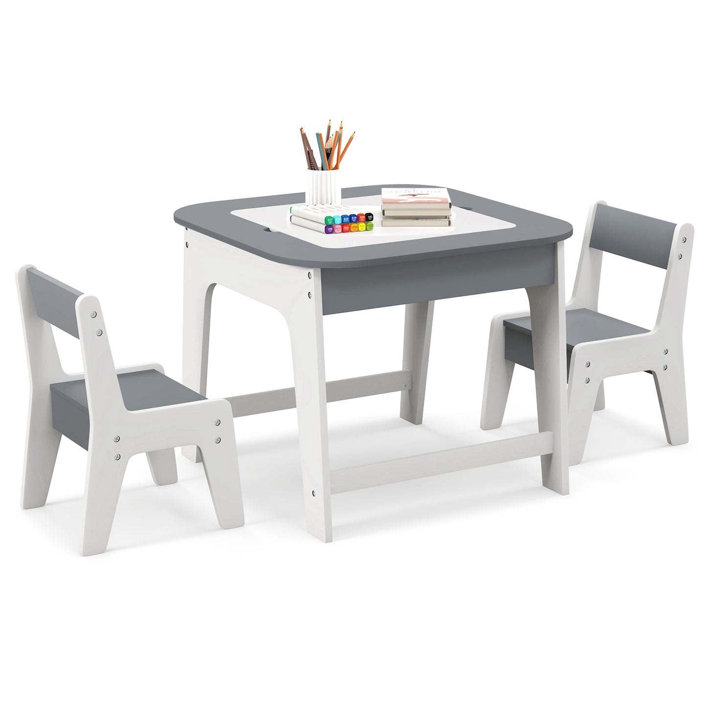 Kids Table and Chair Set with Double-Sided Tabletop