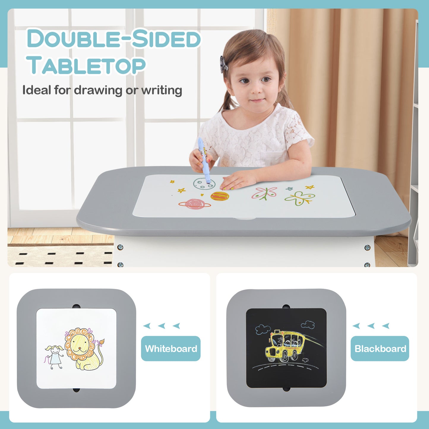Kids Table and Chair Set with Double-Sided Tabletop