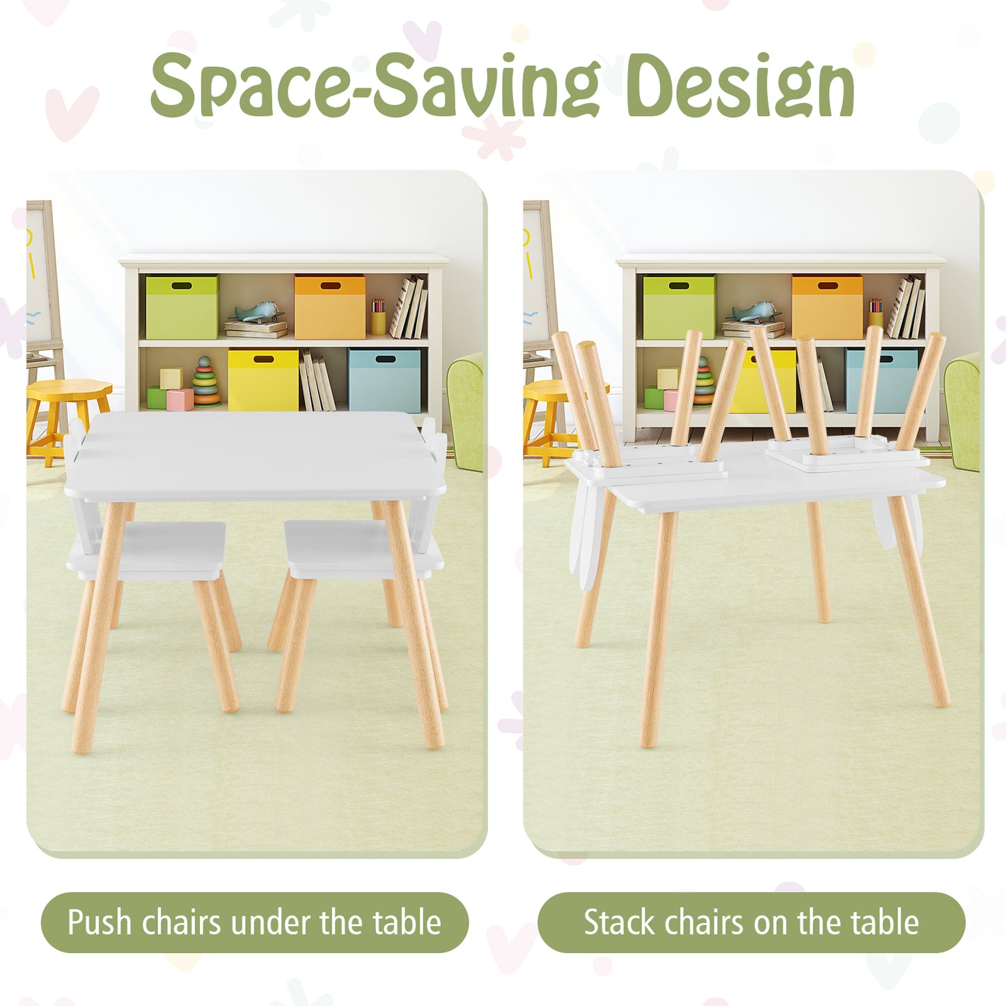 Kids Table and Chair Set with Bunny Ear Backrest - 3 Piece