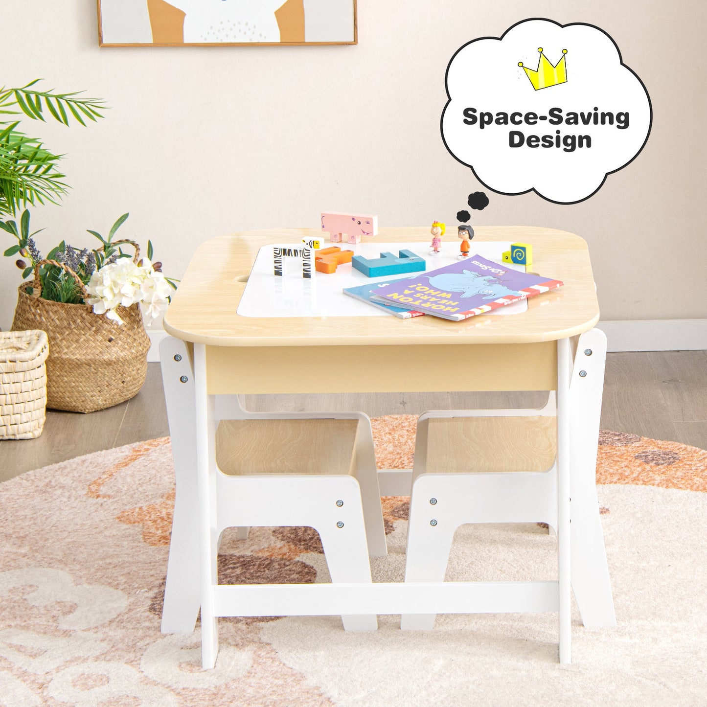 Kids Table and Chair Set with Double-Sided Tabletop