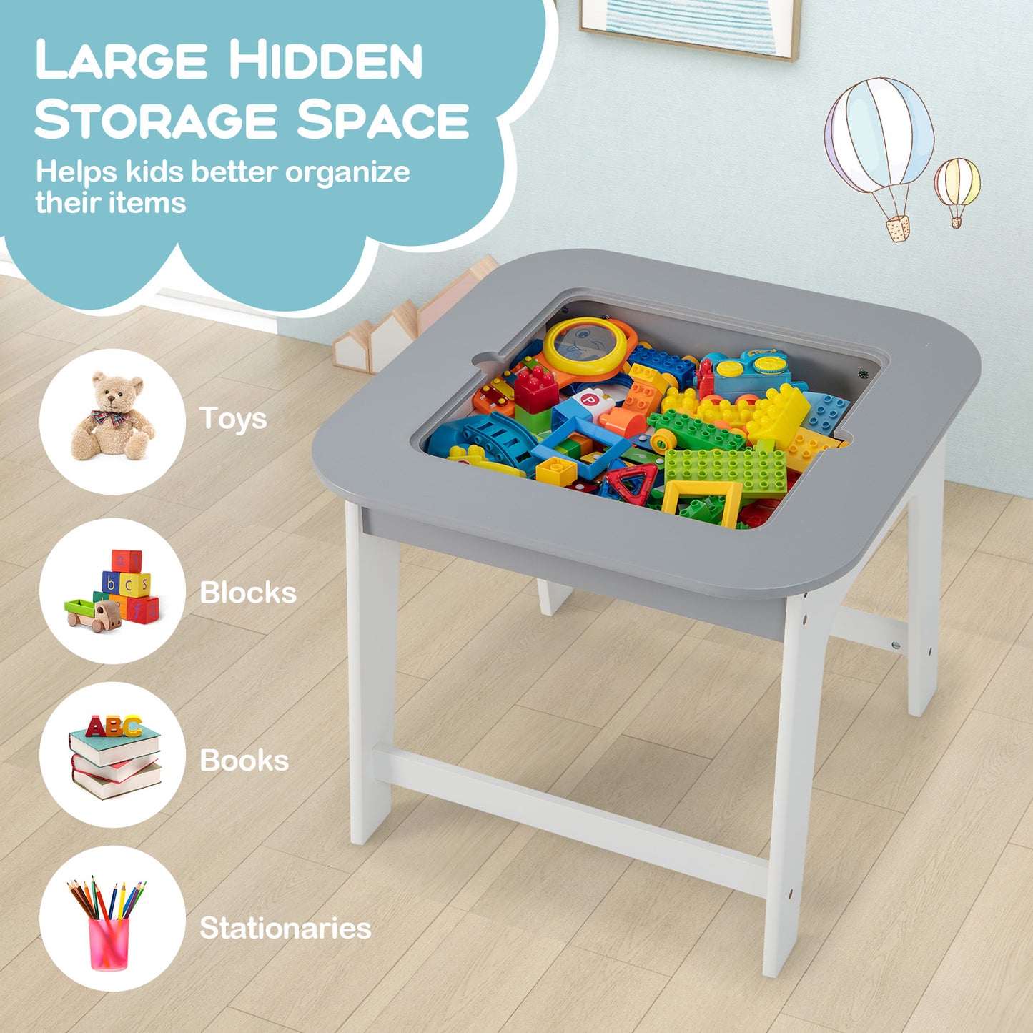 Kids Table and Chair Set with Double-Sided Tabletop