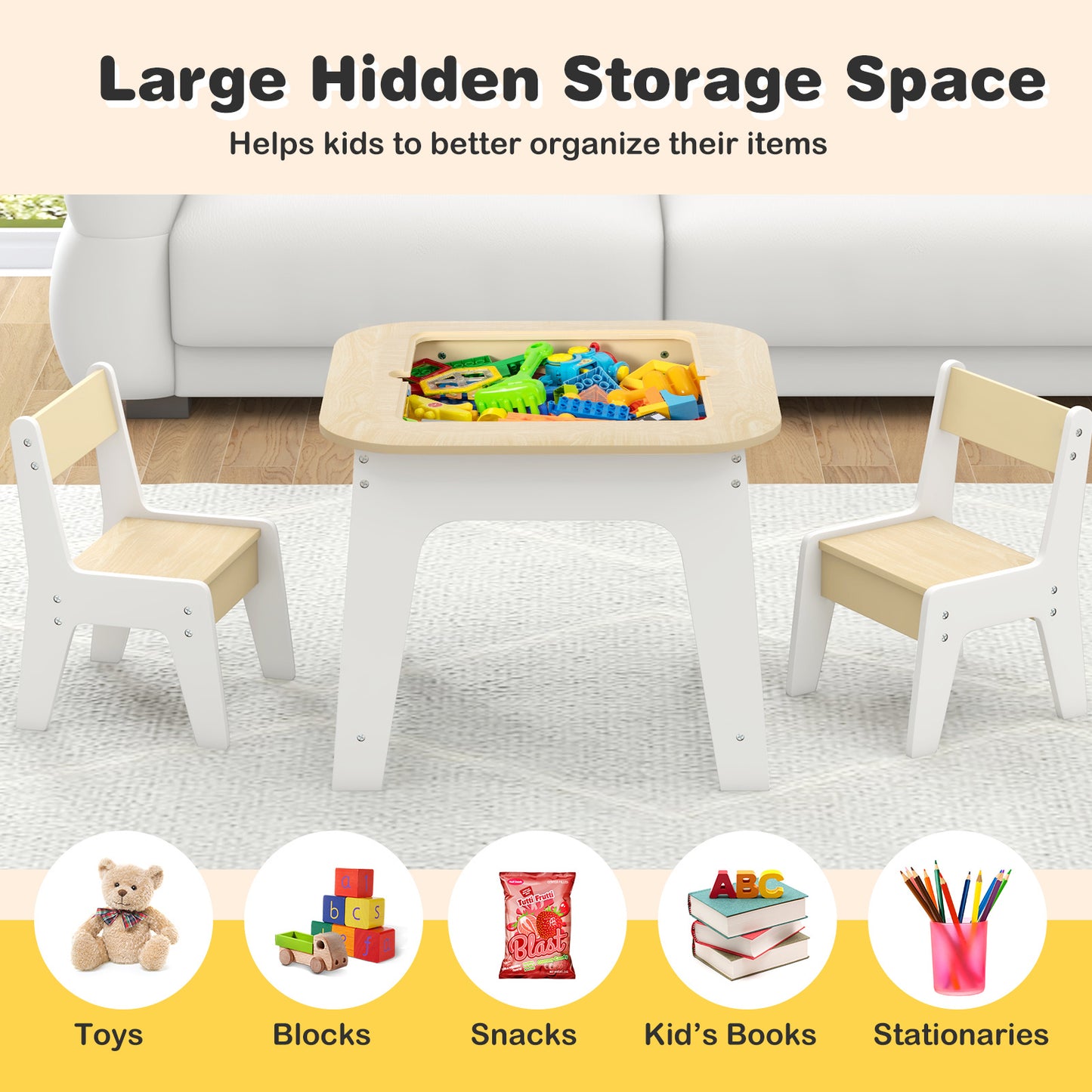 Kids Table and Chair Set with Double-Sided Tabletop