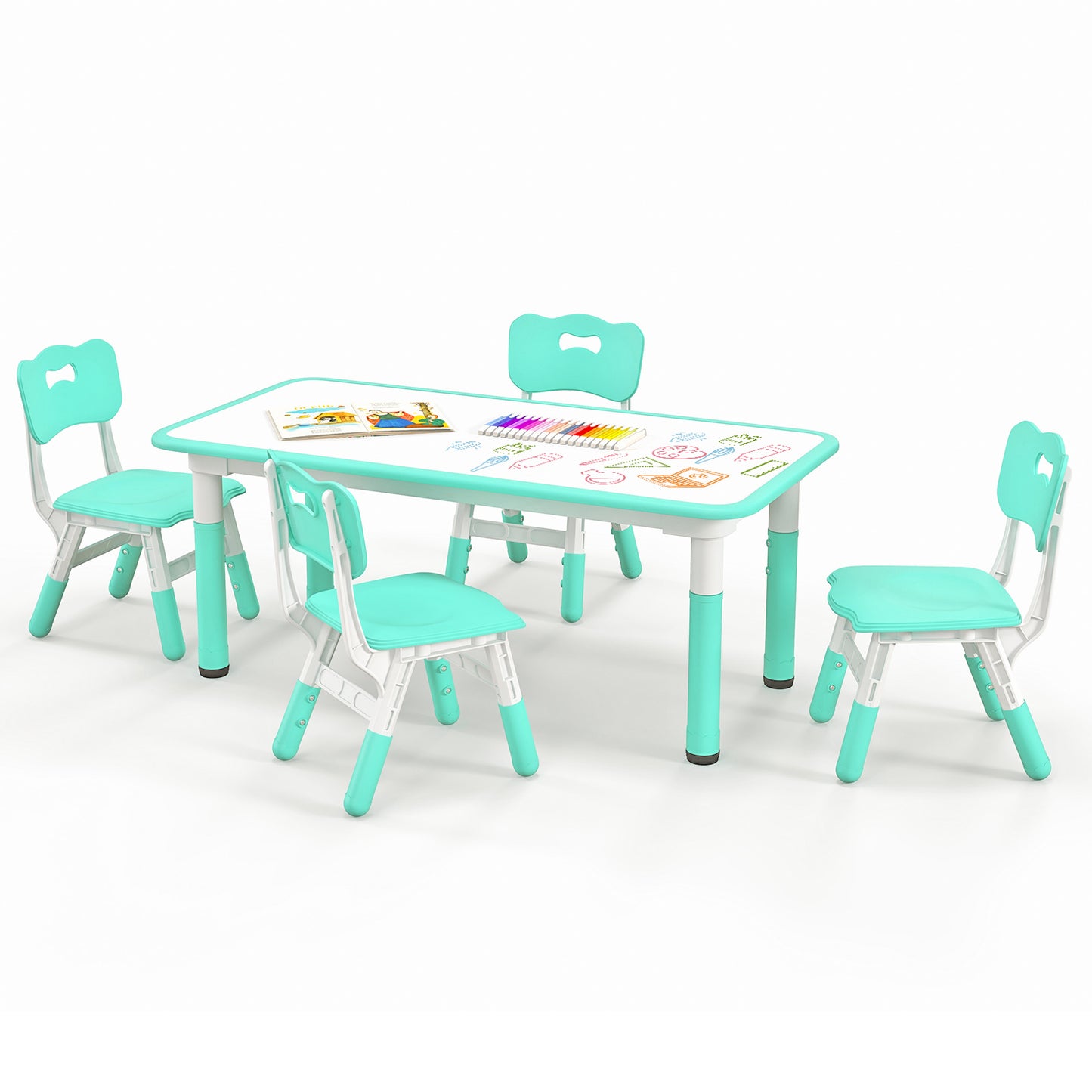 Kids Table and Chair Set for 4 with Graffiti Desktop