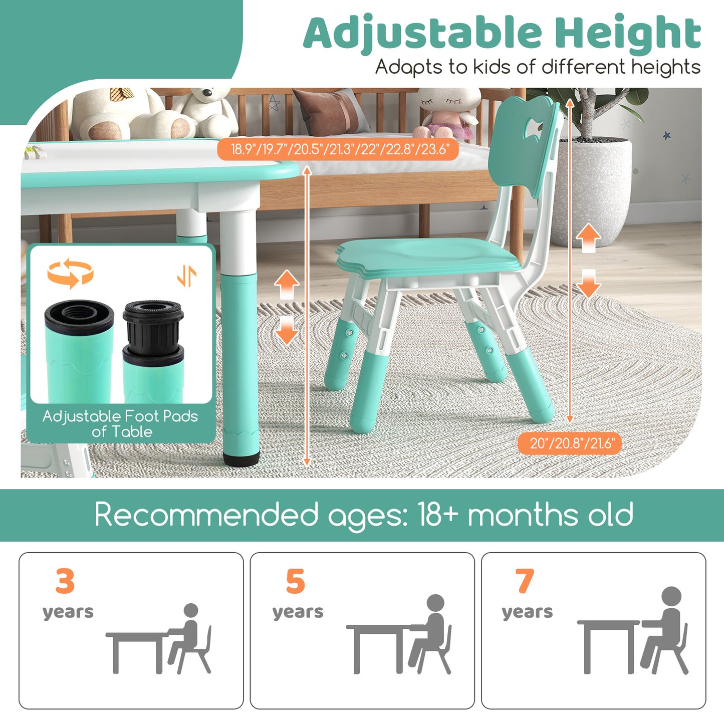 Kids Table and Chair Set for 4 with Graffiti Desktop