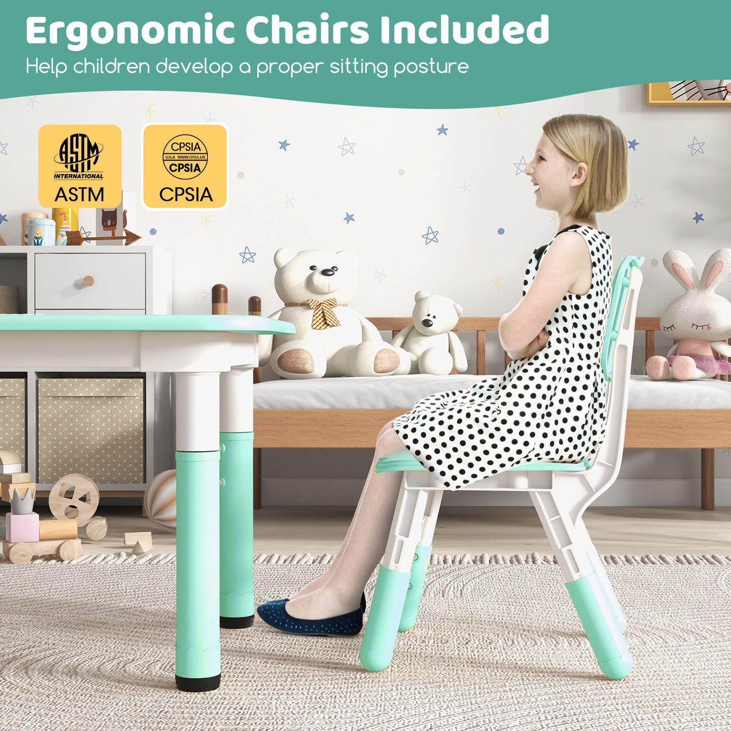Kids Table and Chair Set for 4 with Graffiti Desktop
