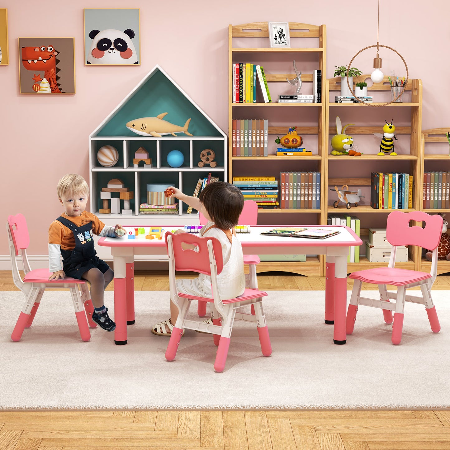 Kids Table and Chair Set for 4 with Graffiti Desktop