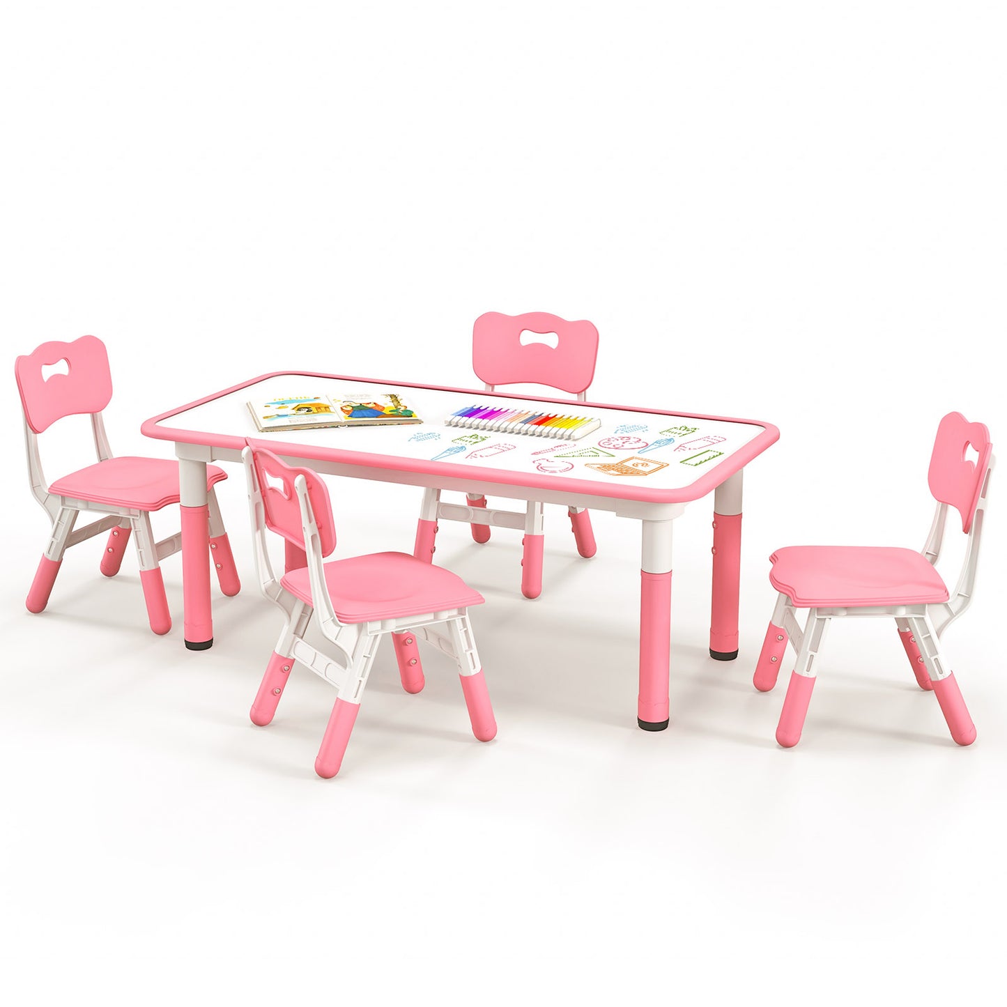 Kids Table and Chair Set for 4 with Graffiti Desktop