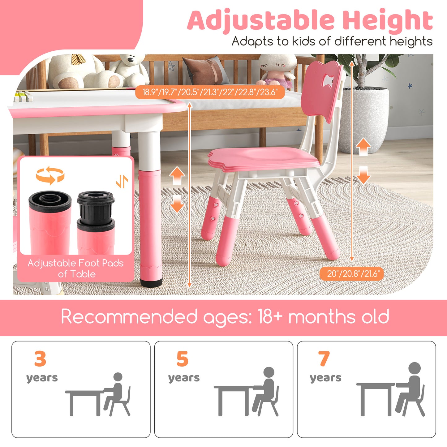 Kids Table and Chair Set for 4 with Graffiti Desktop