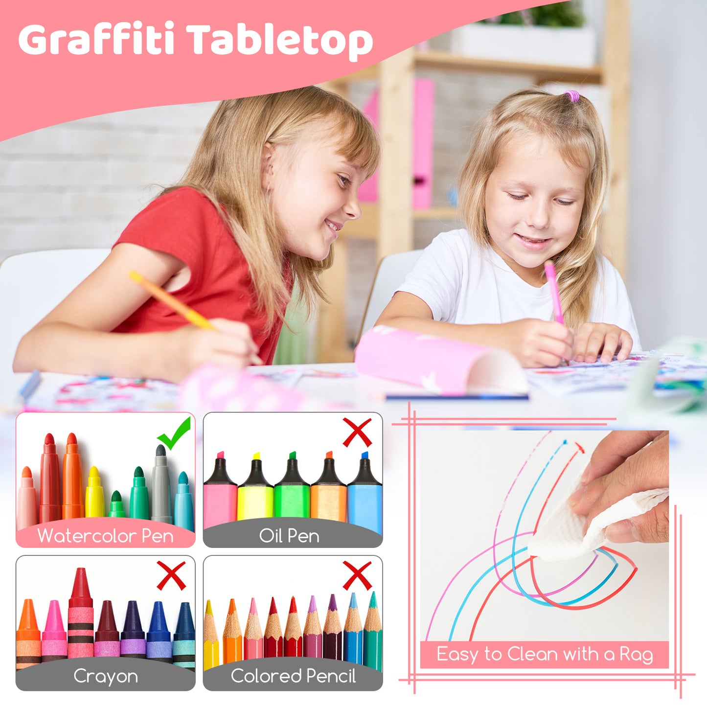 Kids Table and Chair Set for 4 with Graffiti Desktop
