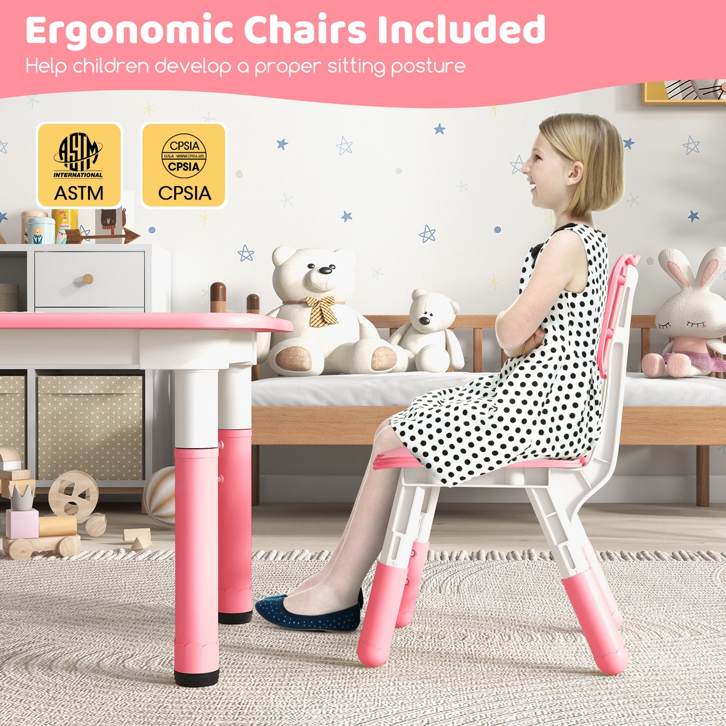 Kids Table and Chair Set for 4 with Graffiti Desktop