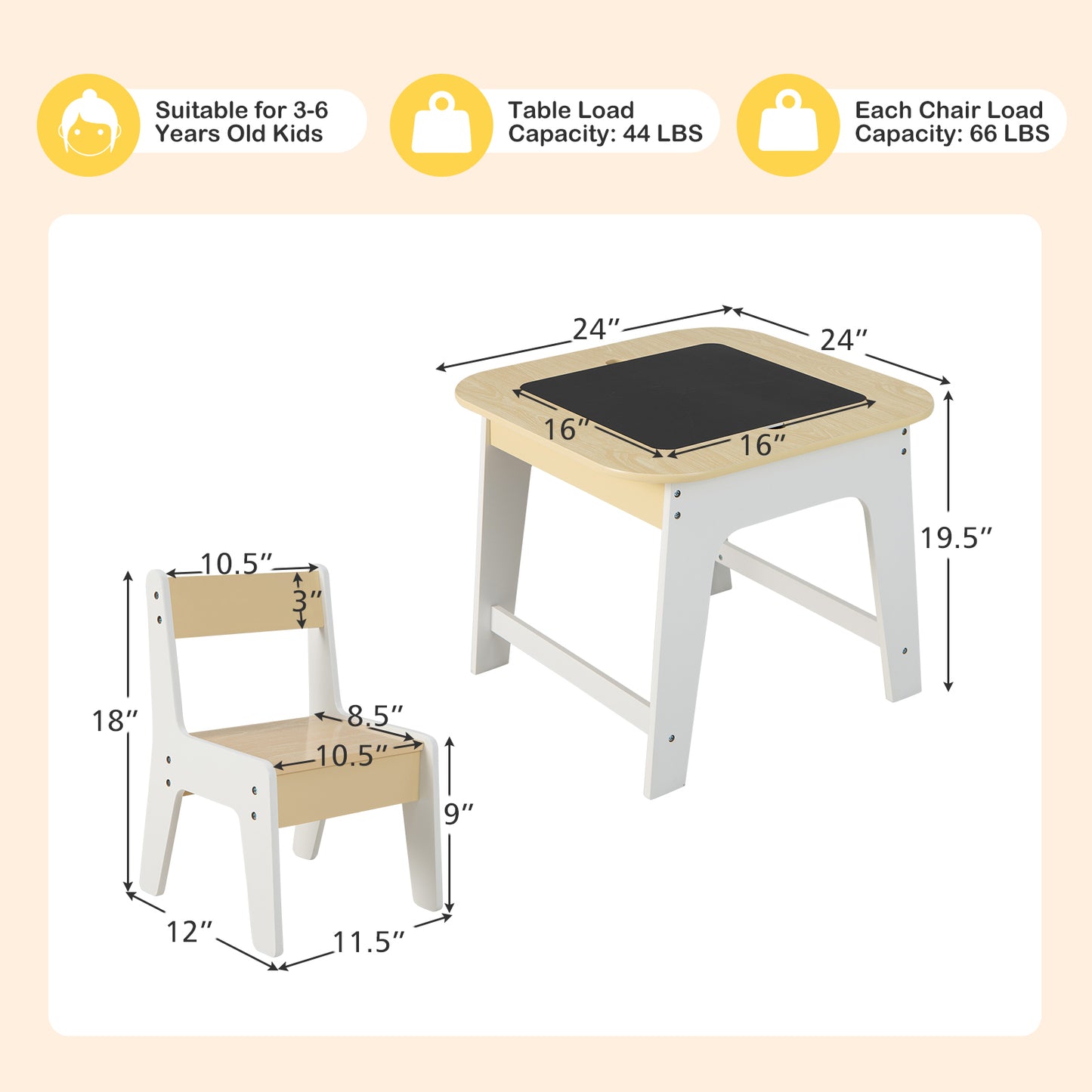 Kids Table and Chair Set with Double-Sided Tabletop