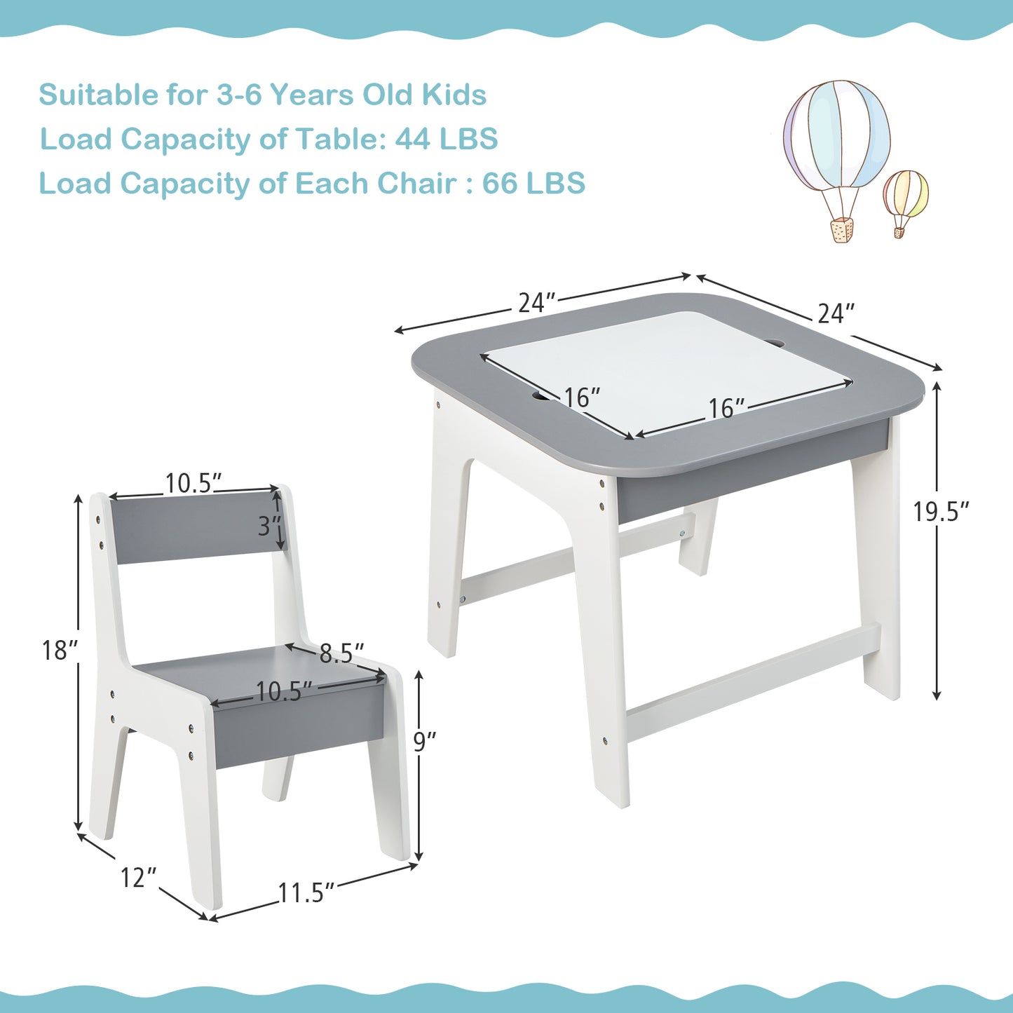 Kids Table and Chair Set with Double-Sided Tabletop