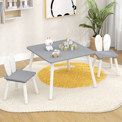 Kids Table and Chair Set with Bunny Ear Backrest - 3 Piece