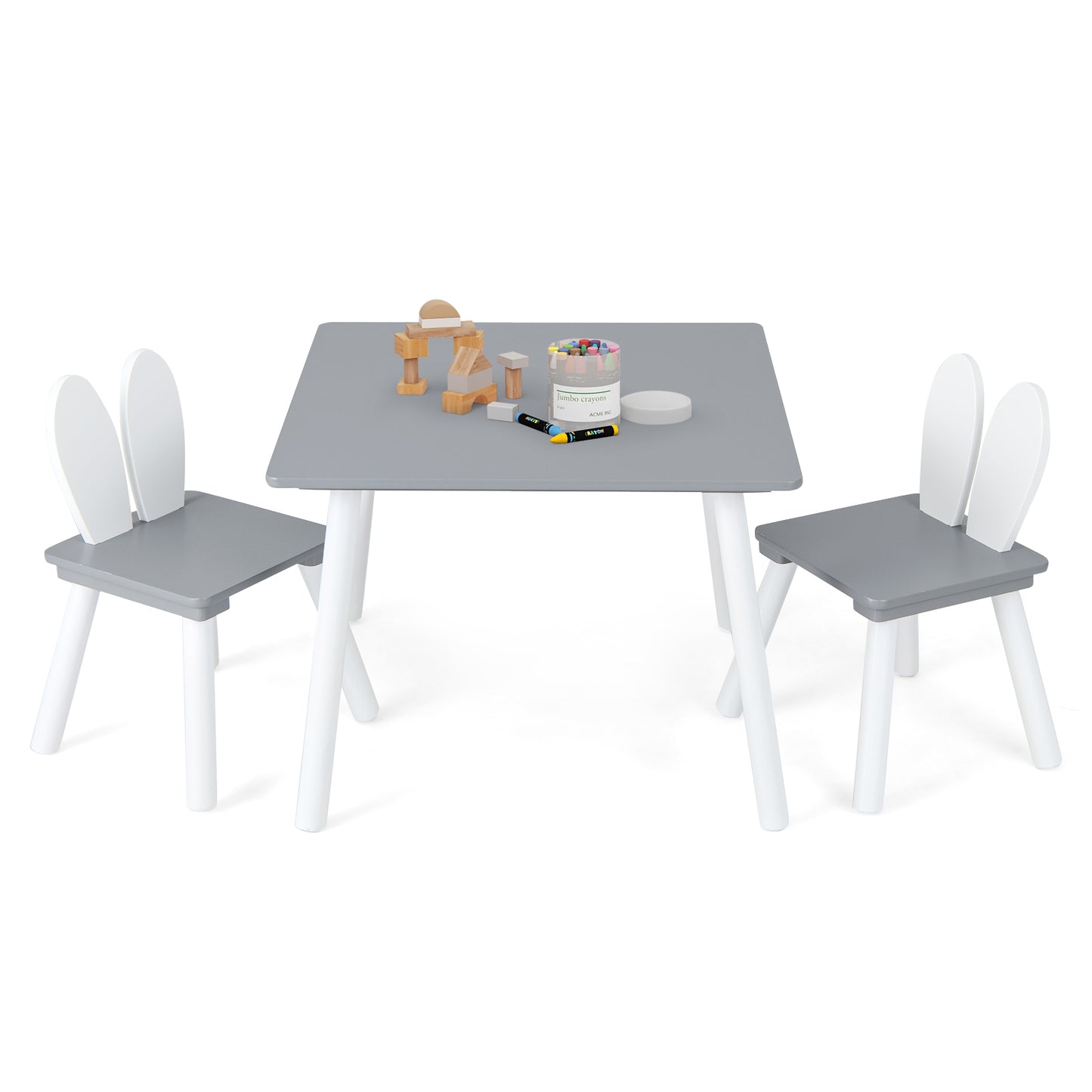 Kids Table and Chair Set with Bunny Ear Backrest - 3 Piece