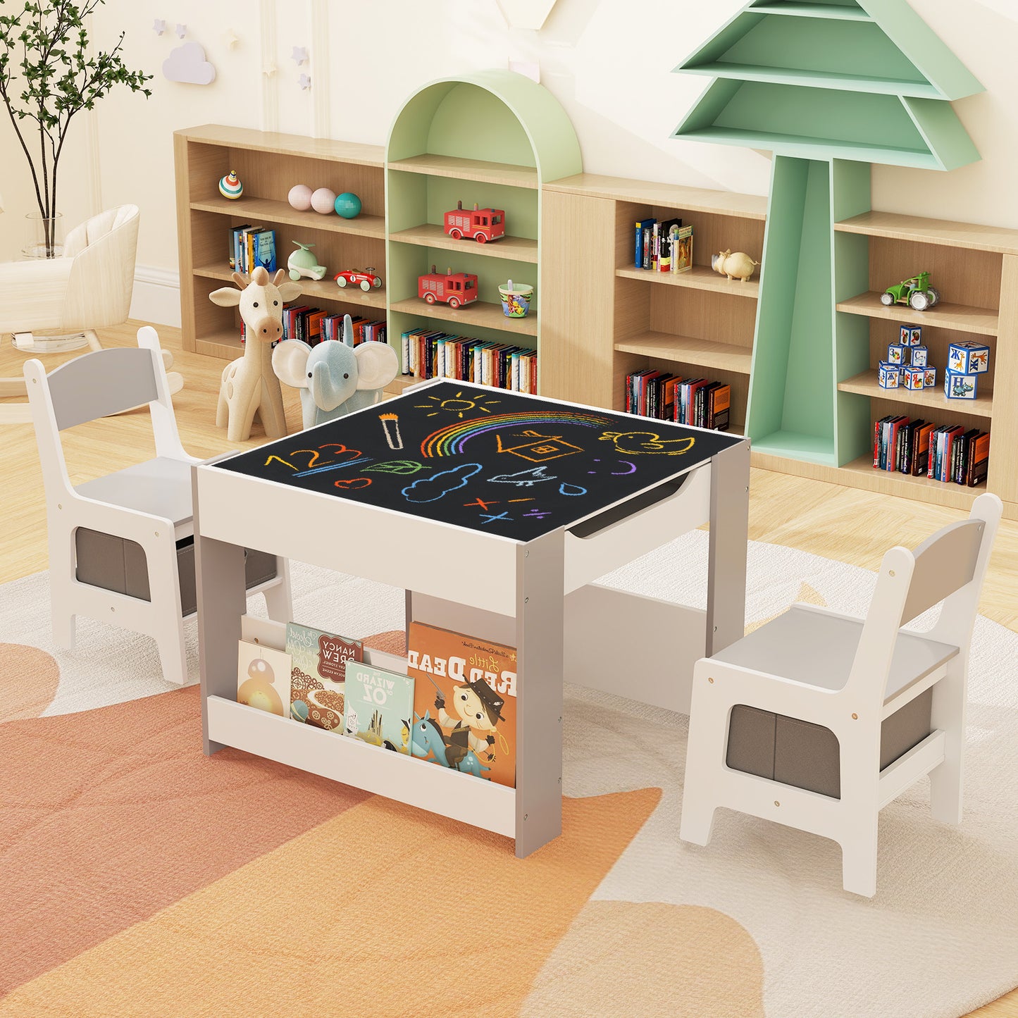 Kids Activity Table and Chair Set with Reversible Tabletop