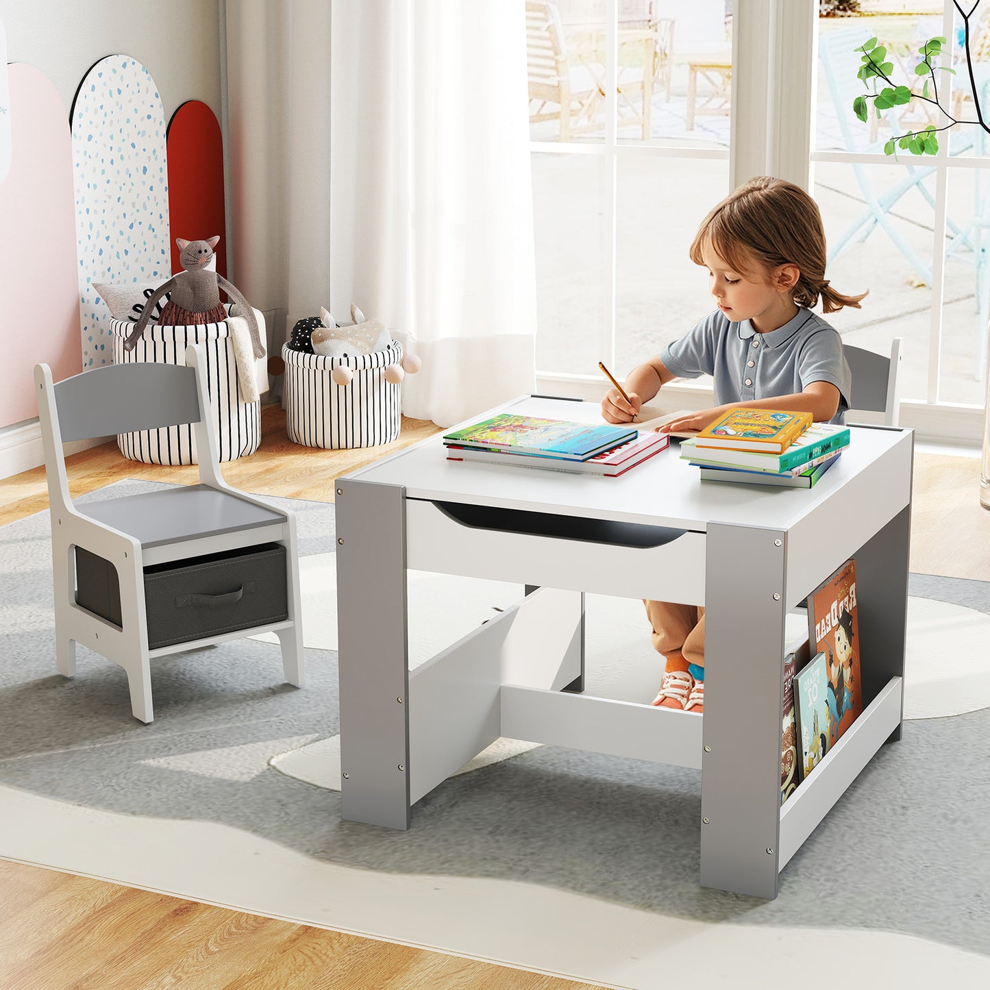 Kids Activity Table and Chair Set with Reversible Tabletop