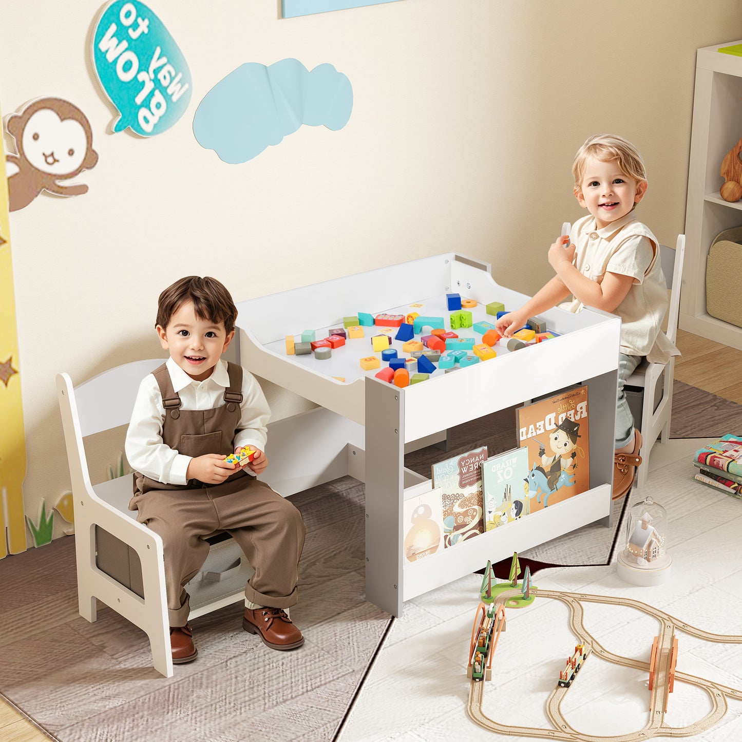 Kids Activity Table and Chair Set with Reversible Tabletop