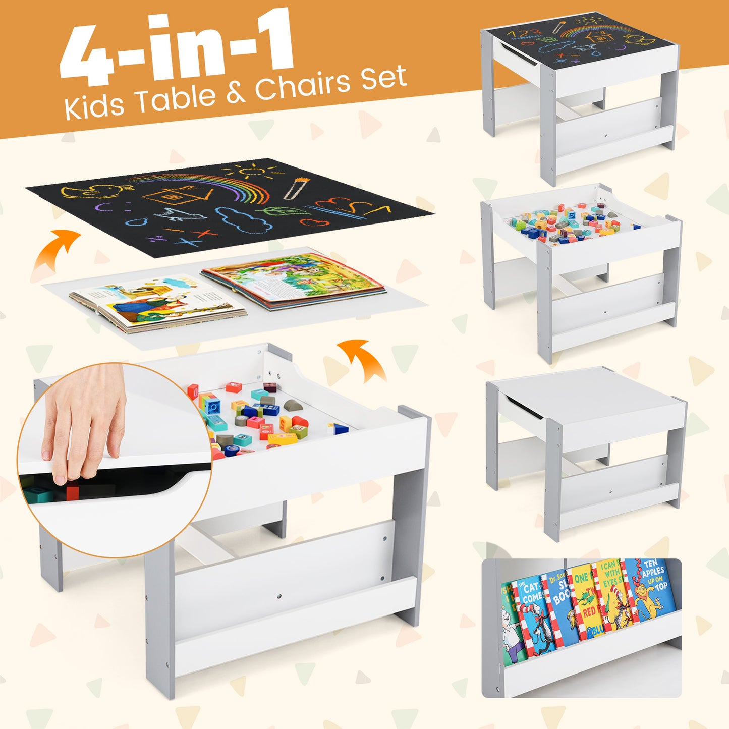 Kids Activity Table and Chair Set with Reversible Tabletop