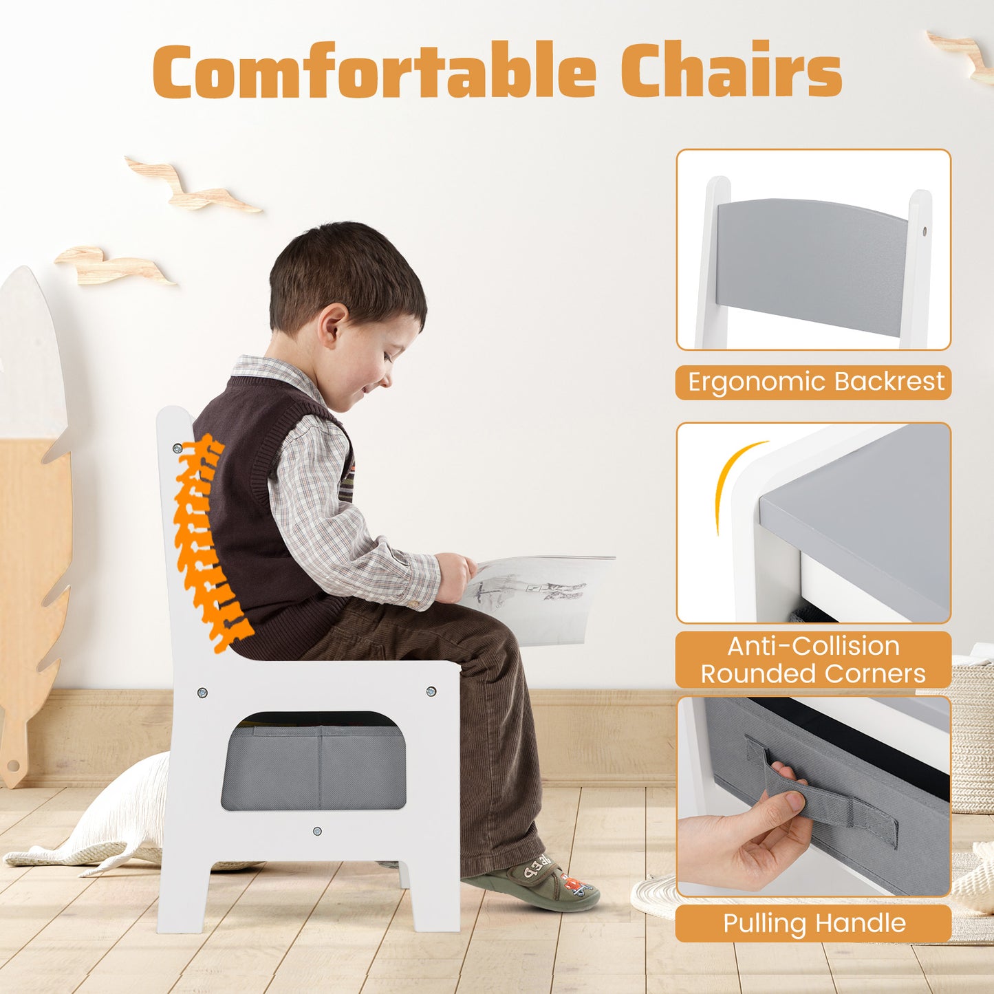 Kids Activity Table and Chair Set with Reversible Tabletop