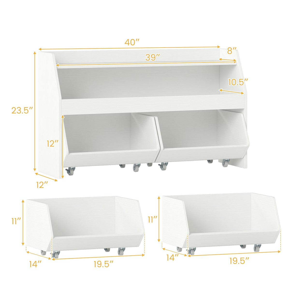 Kids Toy Storage Organizer Wooden Bookcase with 2 Movable Drawers