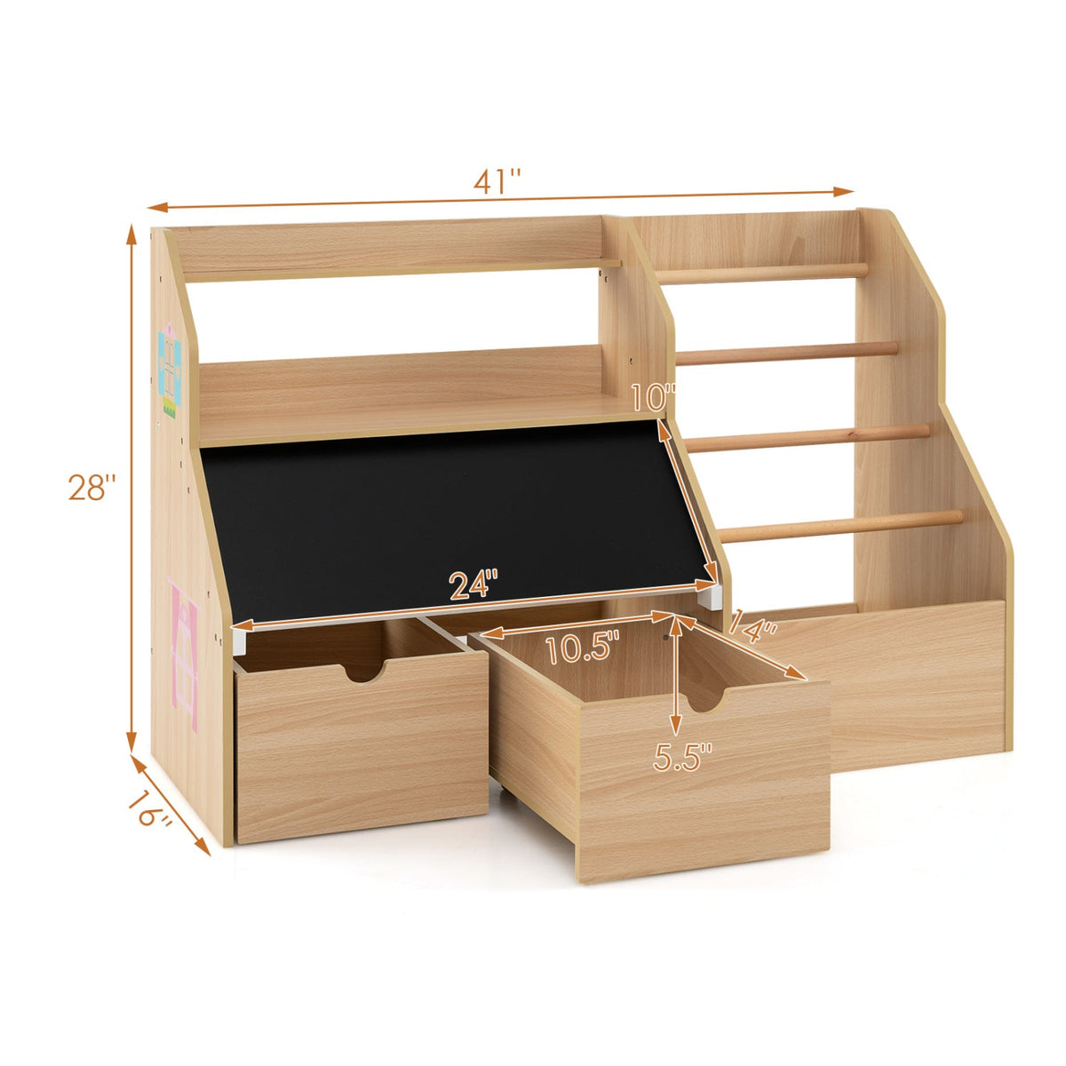Kids Toy Storage Organizer with Flip-Up Blackboard
