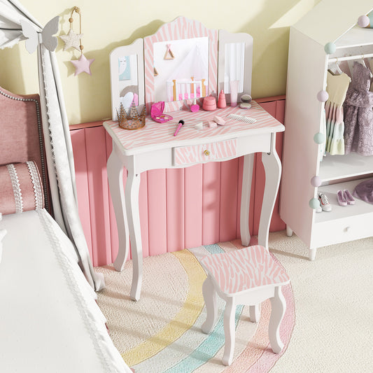 Kids Vanity Set with Drawer and Mirror - Pink