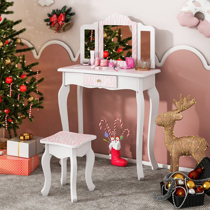 Kids Vanity Set with Drawer and Mirror - Pink