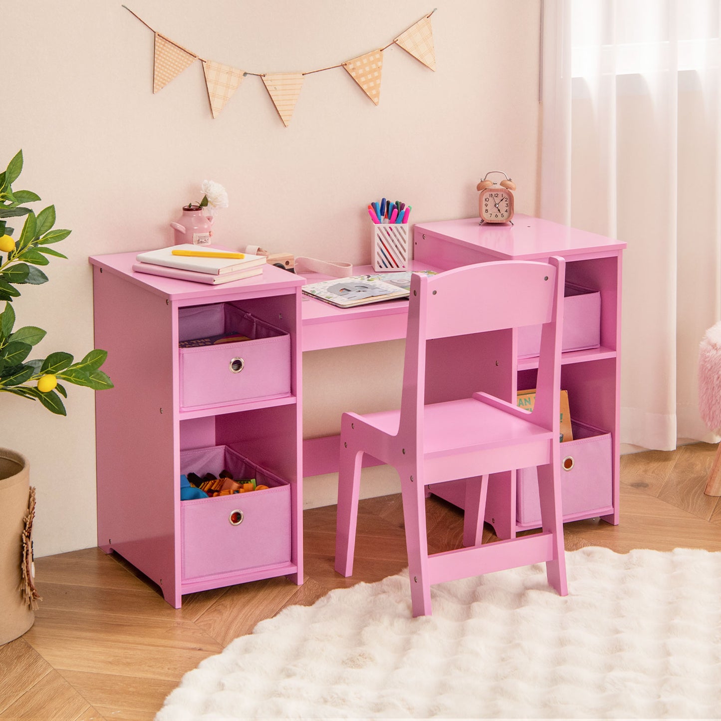 Kids Vanity Table and Chair Set with Removable Mirrors