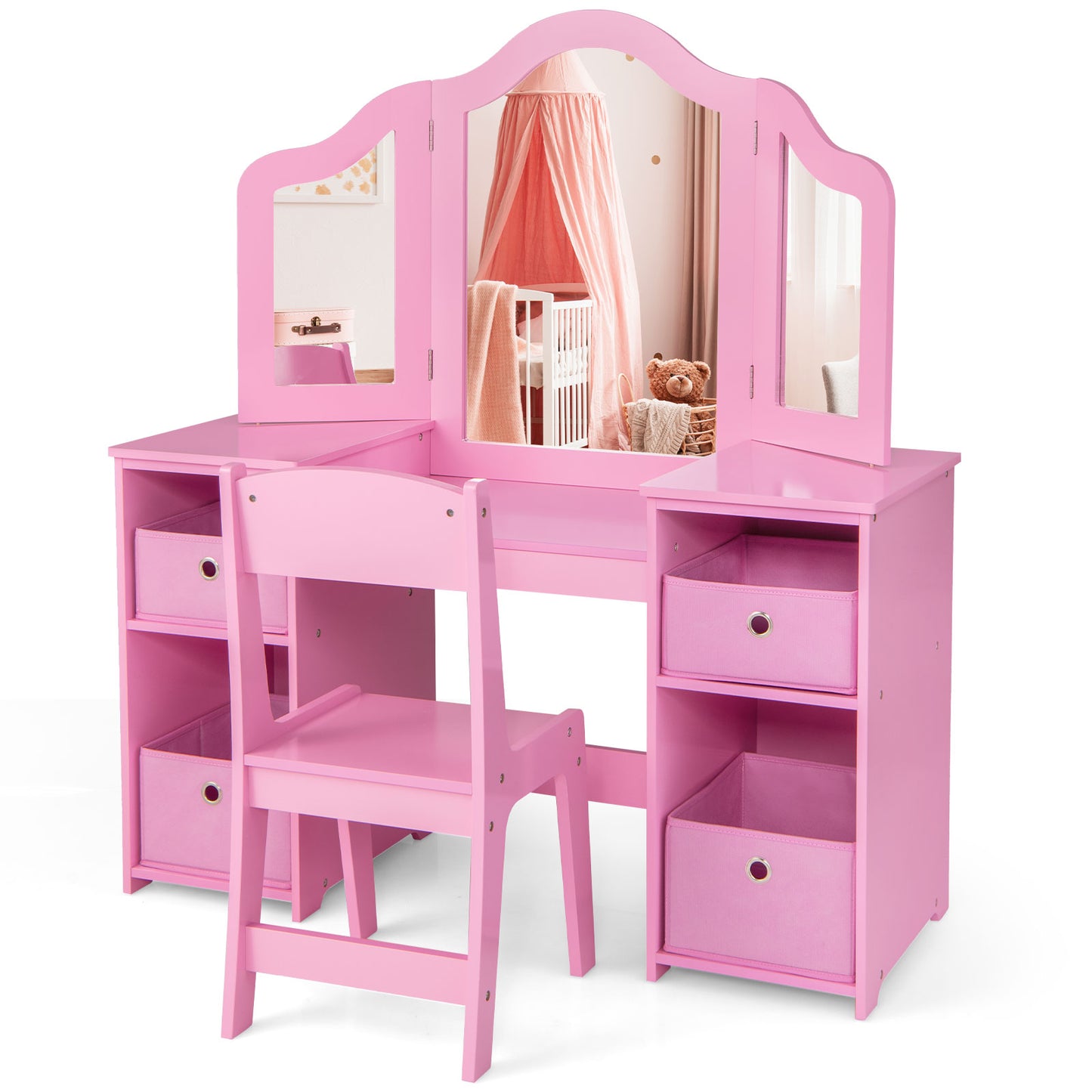 Kids Vanity Table and Chair Set with Removable Mirrors