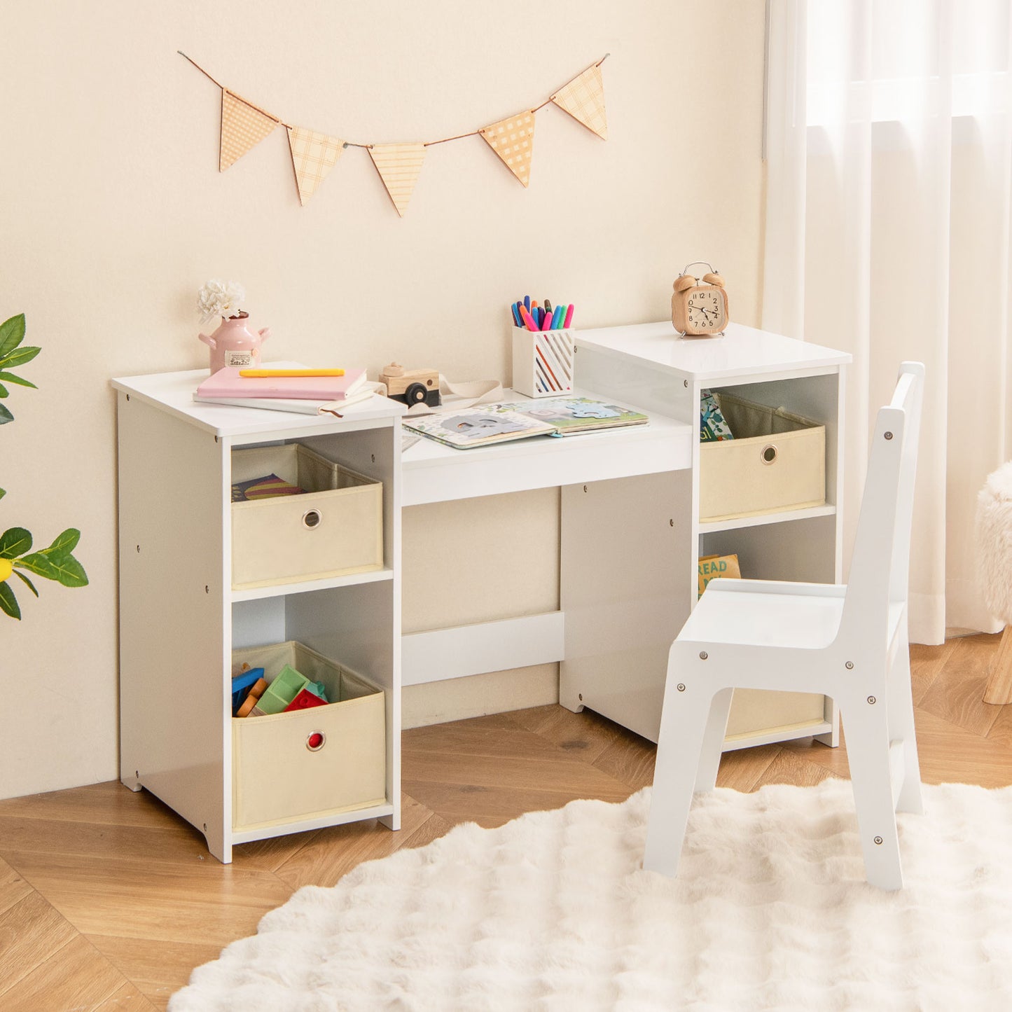 Kids Vanity Table and Chair Set with Removable Mirrors