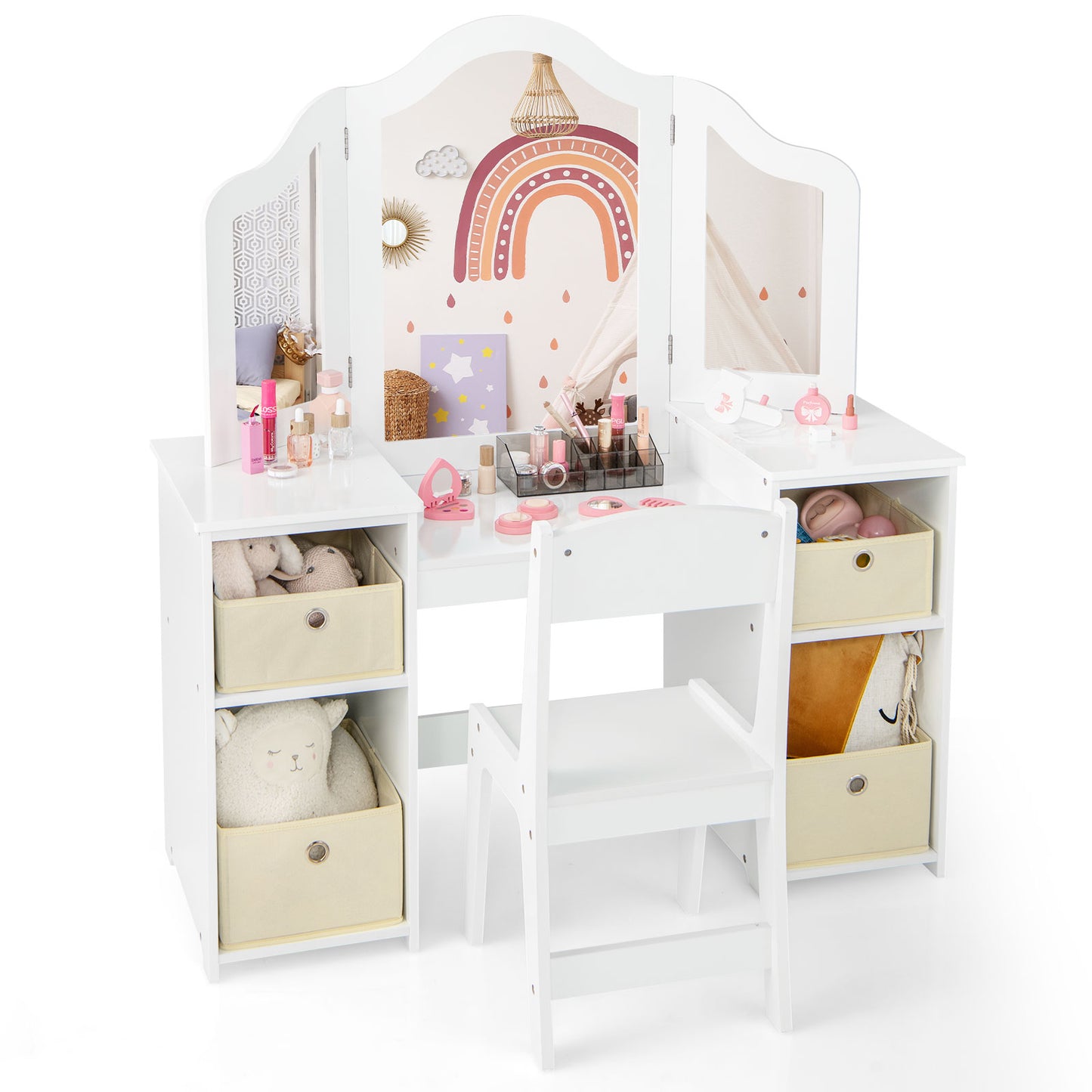 Kids Vanity Table and Chair Set with Removable Mirrors