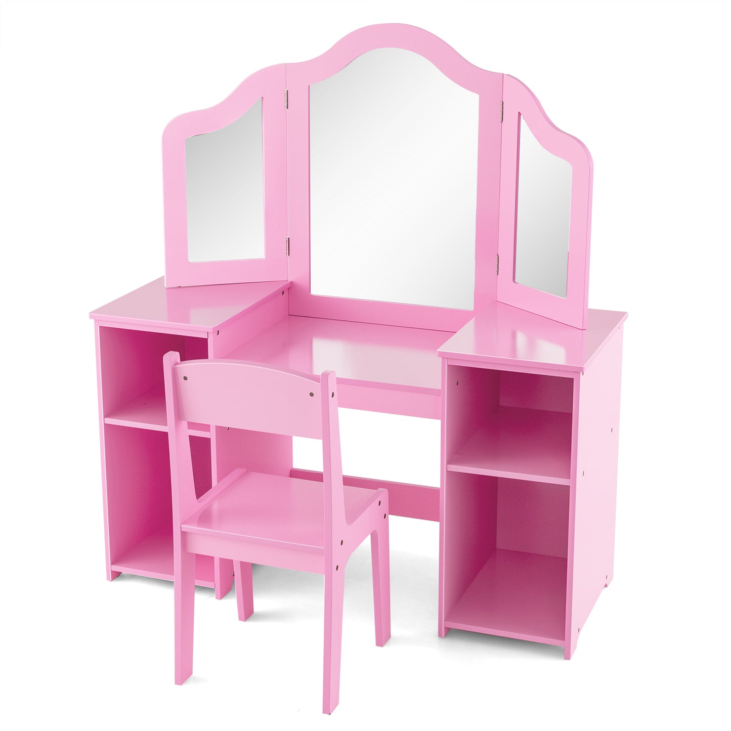 Kids Vanity Table and Chair Set with Tri-Folding Mirror
