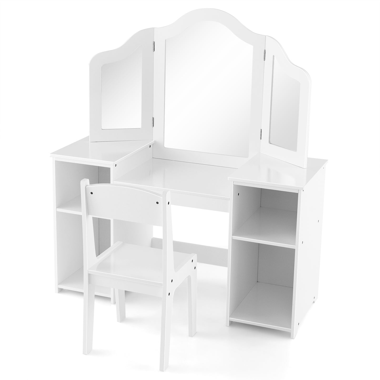 Kids Vanity Table and Chair Set with Tri-Folding Mirror