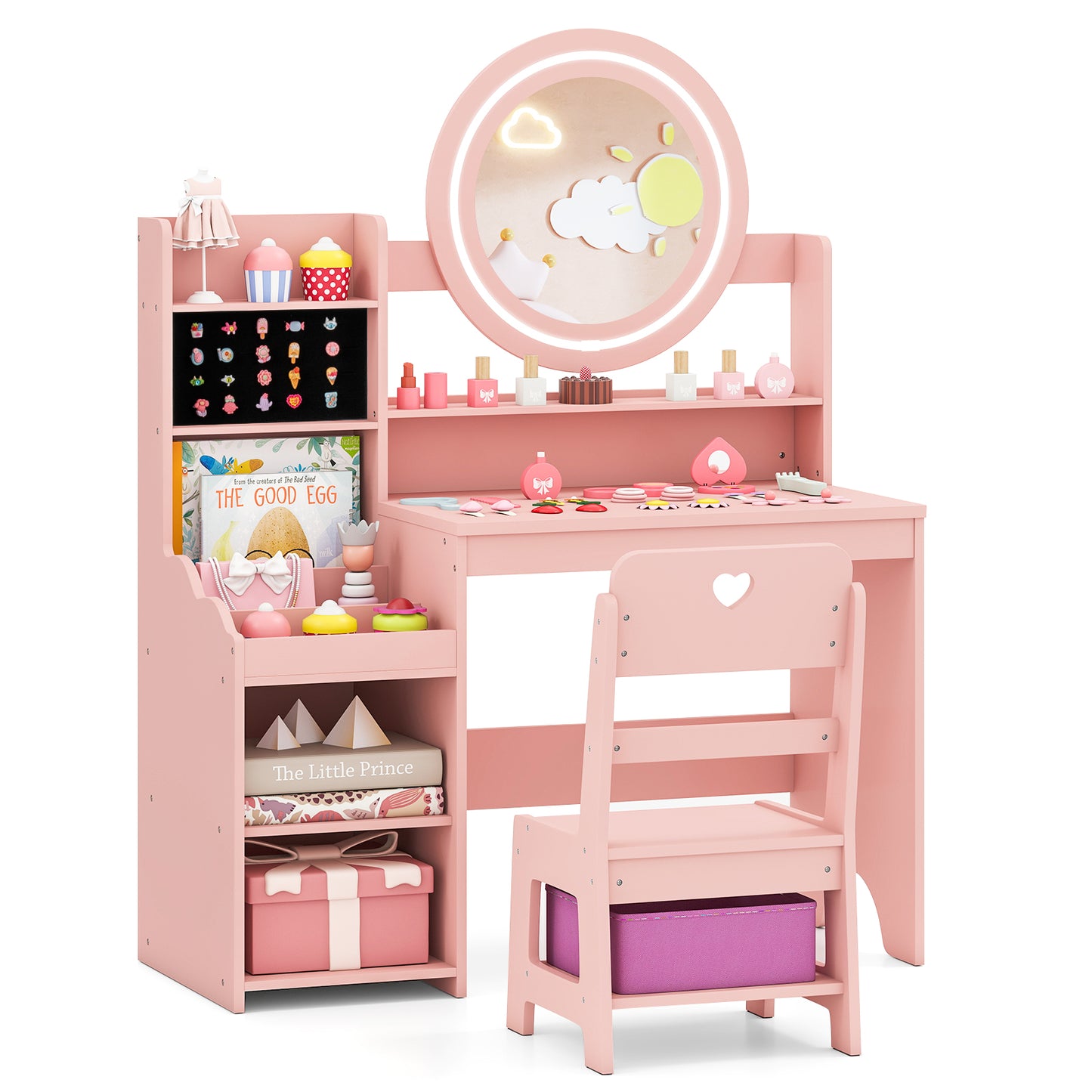 Kids Vanity Desk with Lighted Mirror and Chair Set