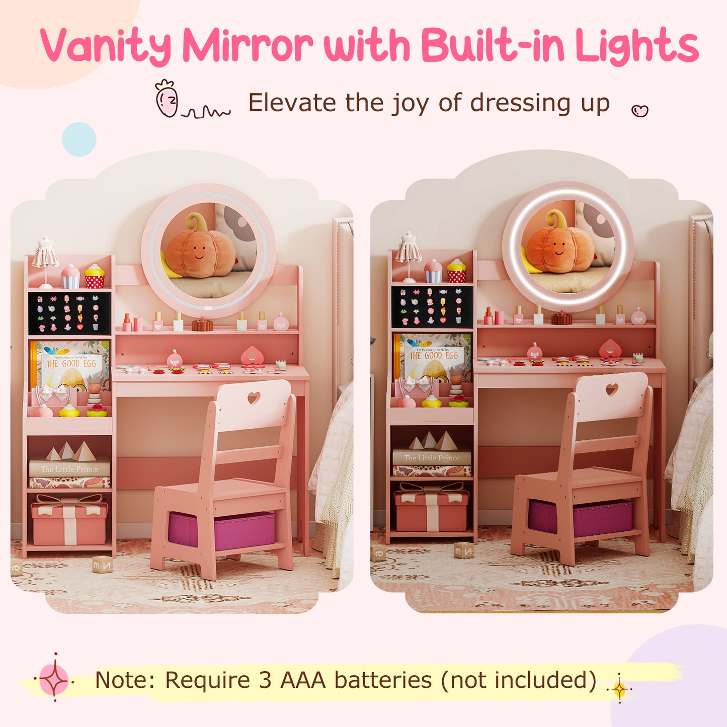 Kids Vanity Desk with Lighted Mirror and Chair Set