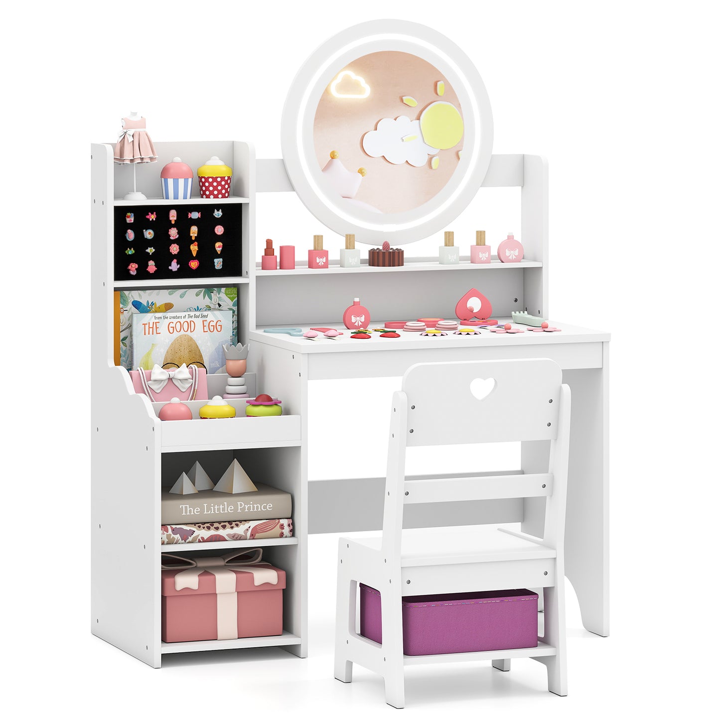 Kids Vanity Desk with Lighted Mirror and Chair Set