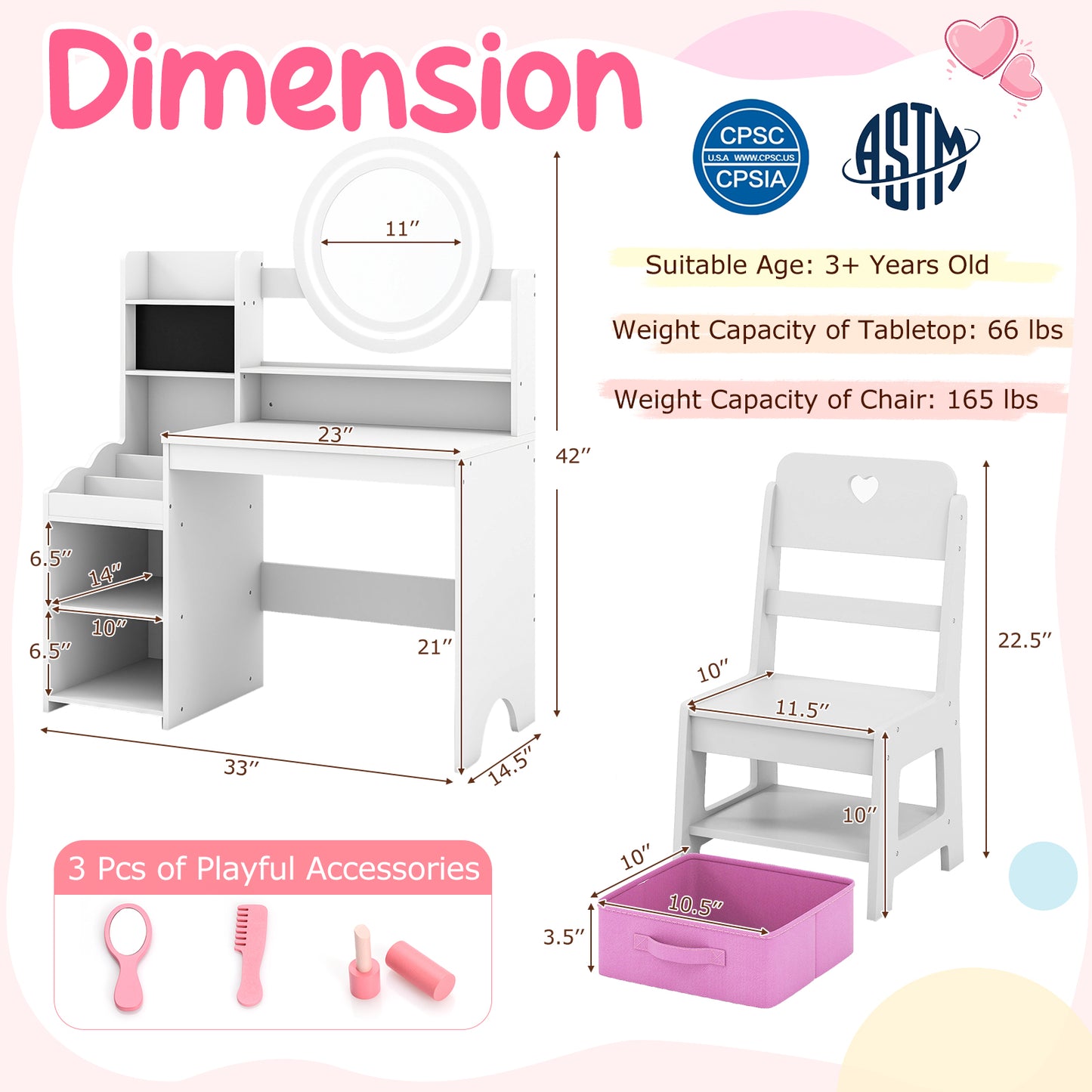 Kids Vanity Desk with Lighted Mirror and Chair Set